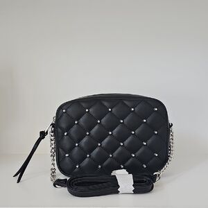 RM Rebecca Minkoff Black Quilted Silver     Studded Crossbody With Silver Chain